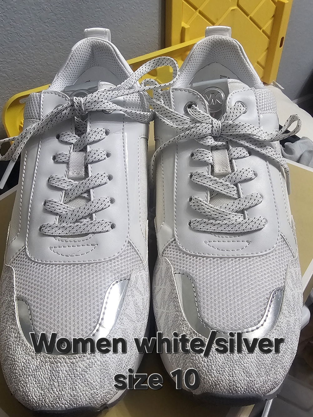 Michael Kors White and Silver Lace-Up Sneakers